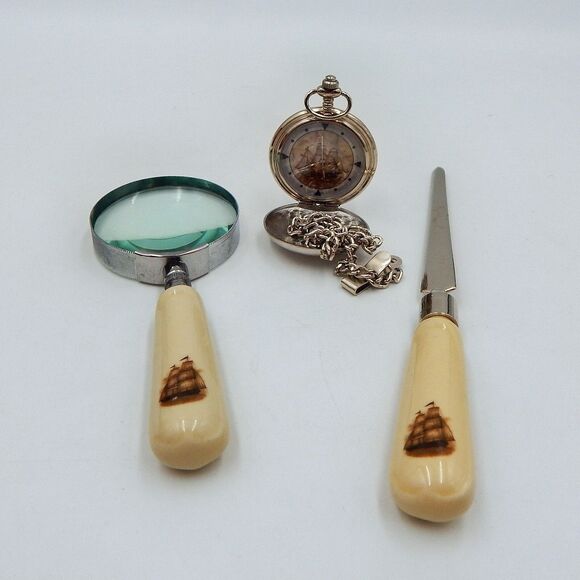 Captains Collectors 3 PC Set Pocket Watch Magnifying Glass For Collections Etc. - Picture 2 of 11